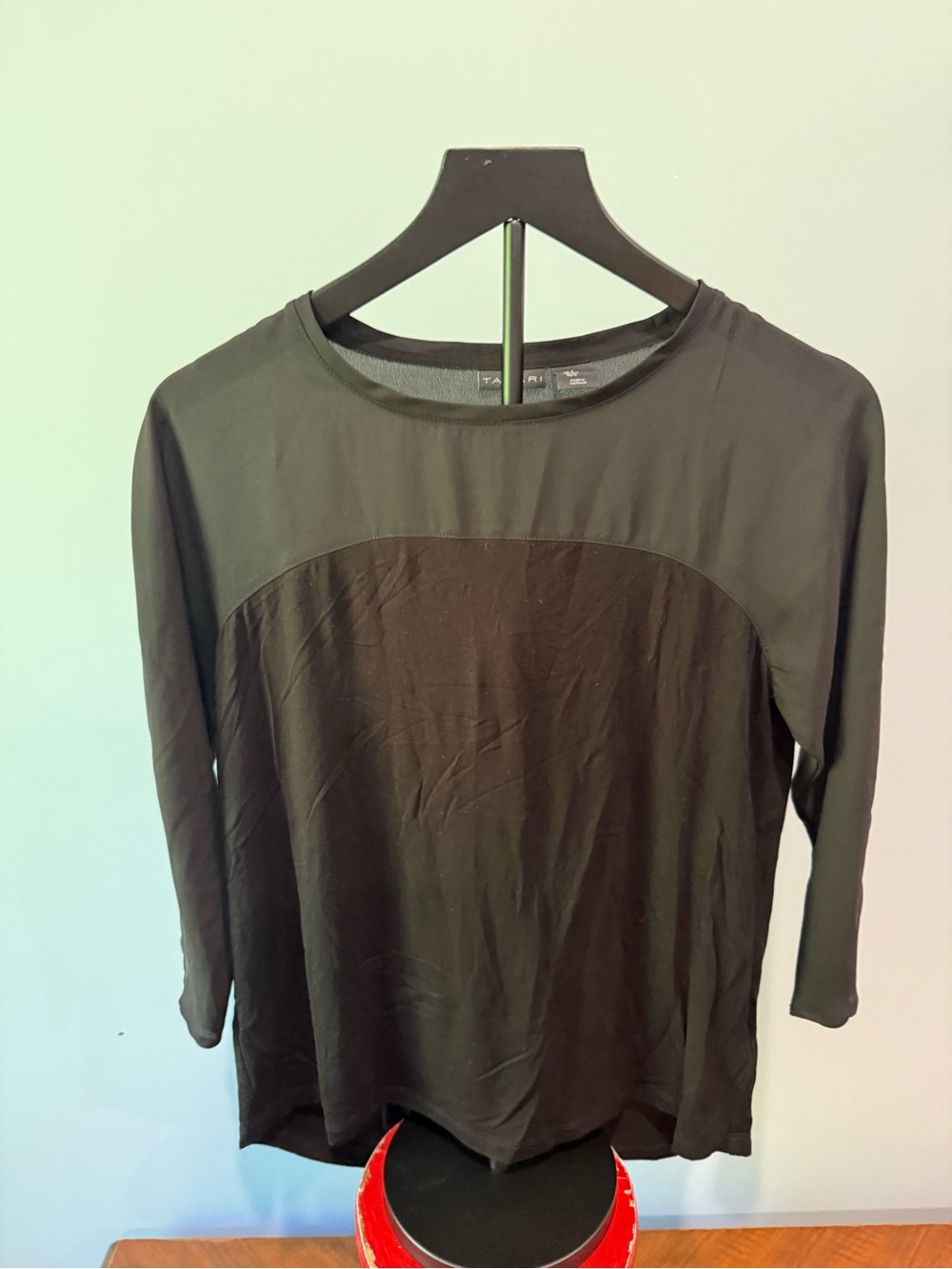 Tahari Black Long Sleeve Crewneck Top